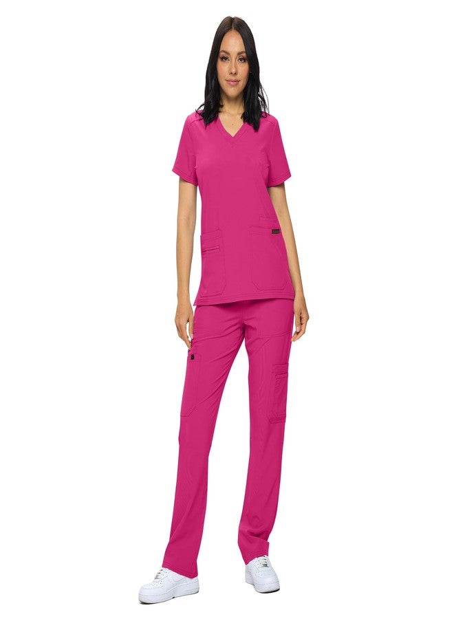 Monarch Uniforms Scrub Sets in Regular and Petite Stretchy Scrubs for Women Set of Scrub Top and Scrub pants-(HOT PINK)-S - Image 1